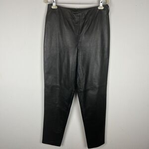ISABEL USA Vintage Black Leather Front High Rise Straight Leg Pants Wome…